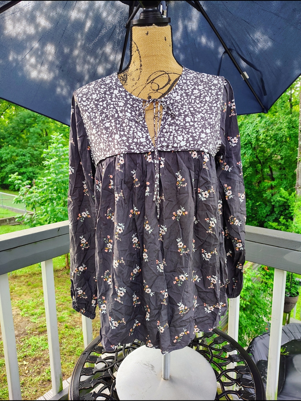 Matilda Jane Black Floral Blouse with Yoke Tie